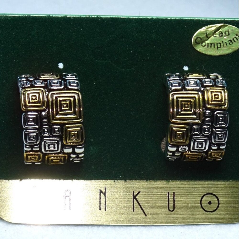 Vintage Style Lead-Compliant Silver & Gold Clip-On Earrings With Geometric Squar